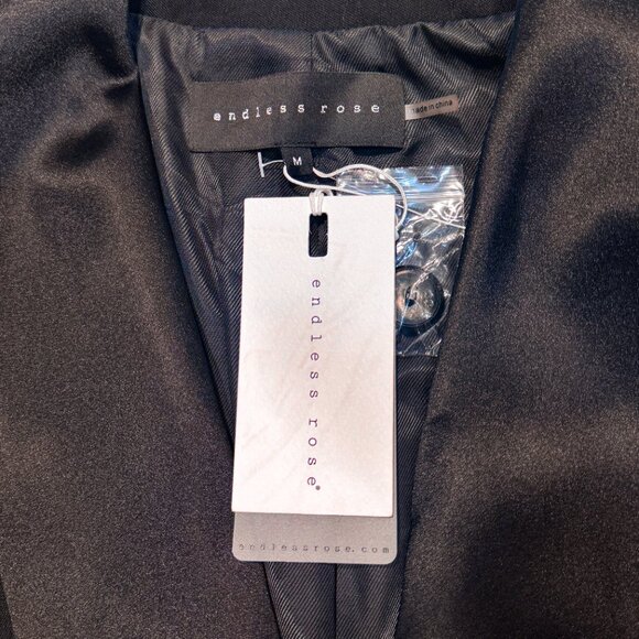 NWT Endless Rose Satin Lapel Blazer Black One Button Pockets Women's Size M - Picture 3 of 8